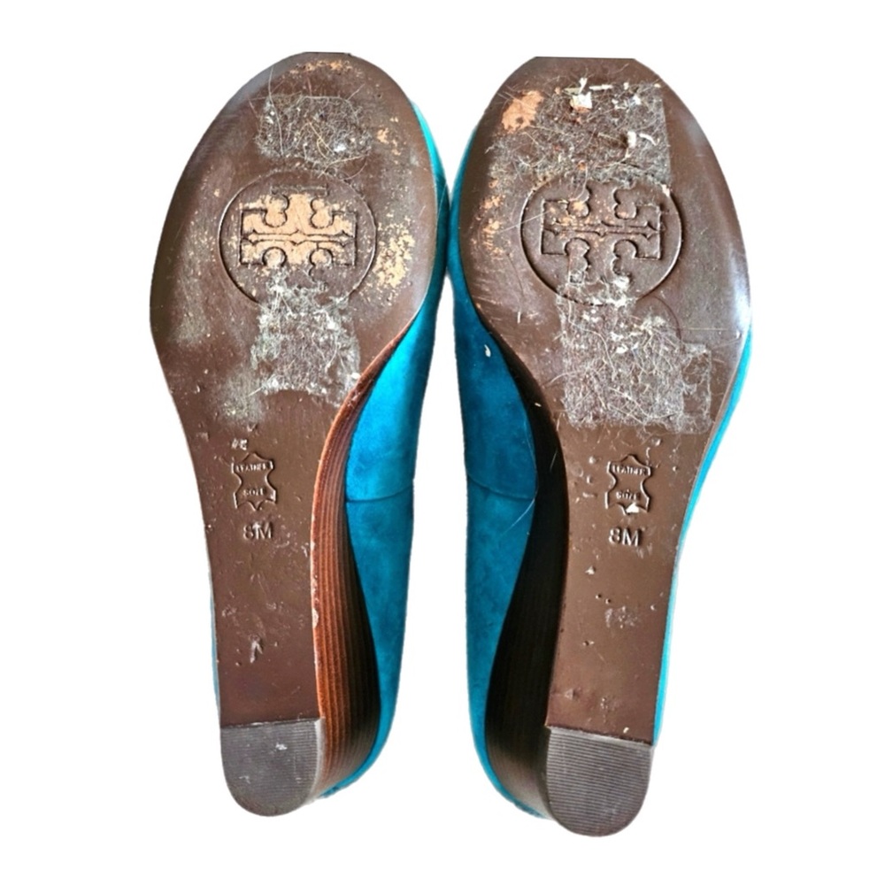 EUC Tory Burch Peacock Teal Suede Wedges in Excellent Used Condition Size 8 - Picture 8 of 8